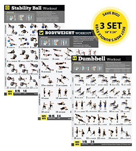 Gymhome Exercise Posters Set Of 3 Workout Chart Now Laminated