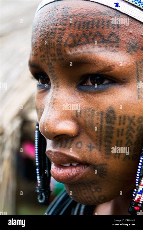 A Beautiful Peul Fulani Girl Covered With Facial Tattoos In The Benin Niger Border Area