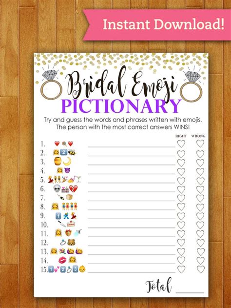 Bridal Shower Game Pictionary Emoji Pictionary Purple And Etsy