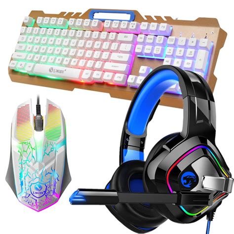 Mechanical Gaming Keyboard Mouse Headset Kit Wired Led Rgb Backlight