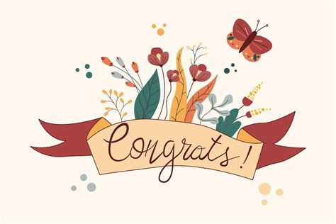 Congratulations Floral Handwritten Lettering Ribbon Border With Cute