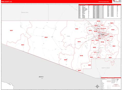 Pima County Az Zip Code Wall Map Red Line Style By Marketmaps Mapsales