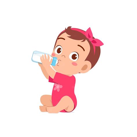 Premium Vector Cute Little Baby Girl Drink Milk From Bottle