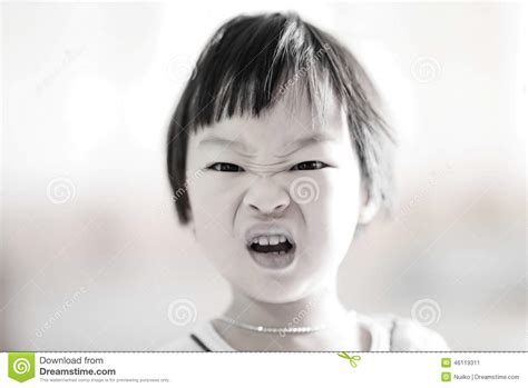 Close Up Cute Asian Girl With Angry Face Stock Image Image Of