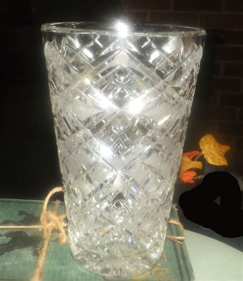 Vintage Heavy Diamond Cut Lead Crystal Flower Vase