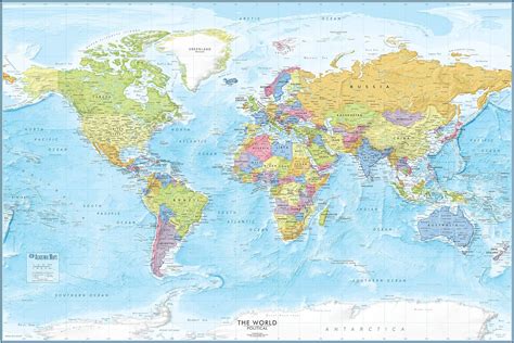 Hemispheres Blue Ocean World Wall Map Laminated Educational Poster