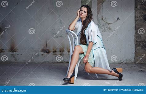 luxury brunette woman in white dress stock image image of brunette makeup 108804031