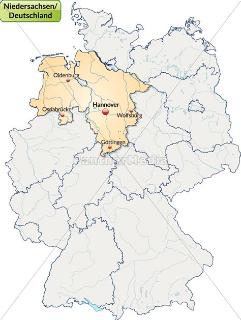 Map Of Lower Saxony With Capitals In Pastellorange Stock Photo