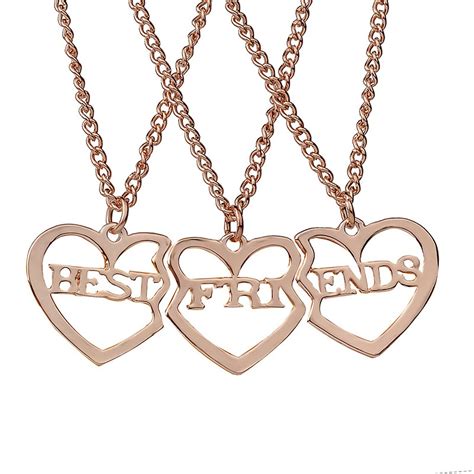 3 Rose Gold Best Friends Split Heart Necklace Matching Bff Friendship Necklace Set Best Friend