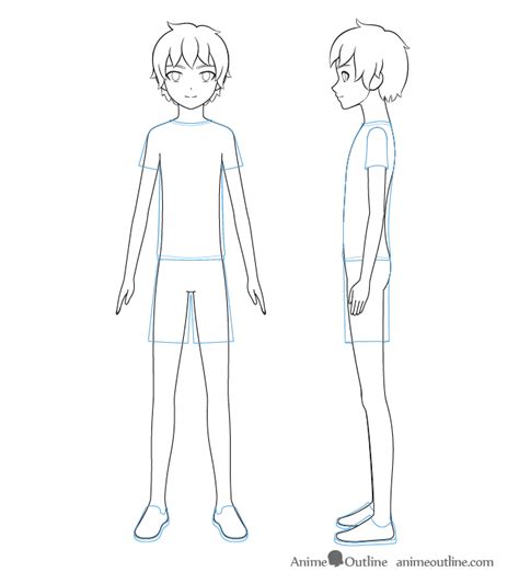 Other common features include exaggerated muscles and female body types, short pleated skirts, and bright, unnatural hair colors. How to Draw an Anime Boy Full Body Step by Step - AnimeOutline