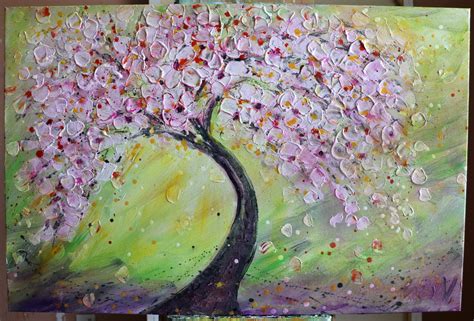 Sakura Blossoms Pink Cherry Flowering Tree Springtime Original Painting