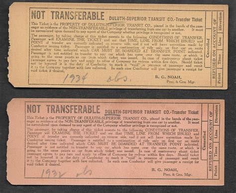 Backs Of Streetcar Transfers From Duluth Minnesota Superior