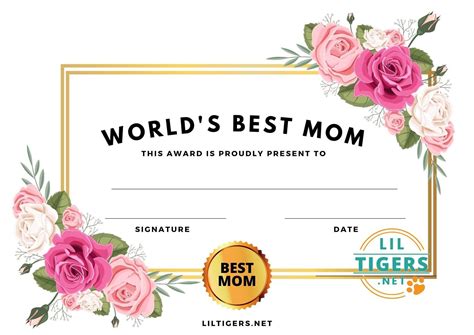 the worlds best mom award certificate lil tigers lil tigers in 2023 best mom award
