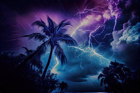 Tropical Cyclone With Dramatic Lightning And Thunderstorm Against