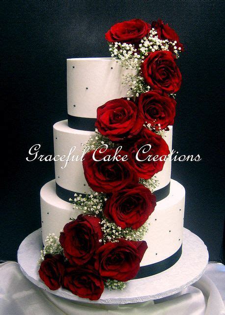 Rose and gold wedding cake. Elegant White Butter Cream Wedding Cake with Black Ribbon ...