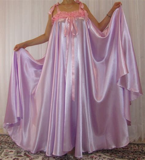 Vtg Lingerie Silky Satin Slip Full Sweep Negligee Babydoll Long