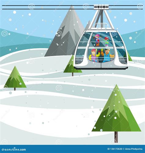 Modern Cable Ski Lift In Ski Resort Stock Vector Illustration Of