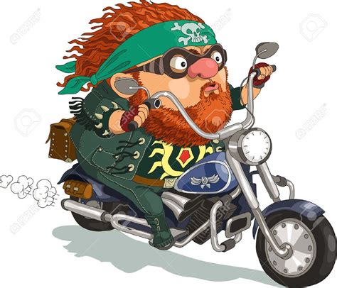Funny Cartoon Vector Illustration Ool Bearded Biker Rides A Royalty
