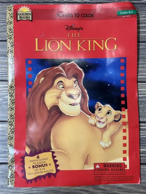 Vintage 1996 Disneys The Lion King Golden Books Posters To Color