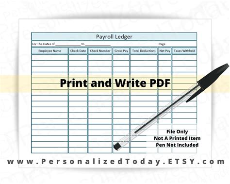 Printable Payroll Ledger