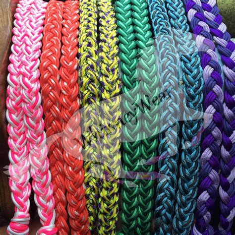 Demonstrated with its colored cords spectrally arranged (or as seen in a rainbow), the tying technique gives its creators a wide range of color arrangement options. Colorful braided reins by WhinneyWear www.whinneywear.com | Barrel racing horses, Reins, Horse ...