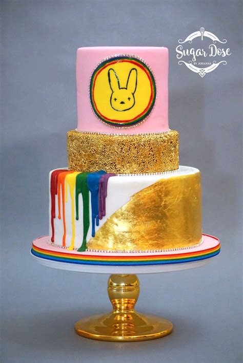 80th birthday celebration cake 💕 layers of caramel mud cake, salted caramel buttercream and. Custom designed birthday cake for raggaeton artist Bad Bunny complete with hand painted logo t ...