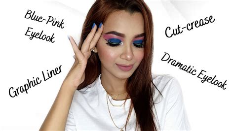 Blue And Pink Cut Crease With Graphic Glitter Liner Tutorial