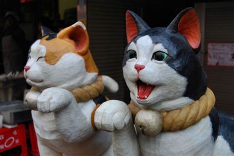 Two Neko Good Fortune Cats In Yanaka Tokyo Lucky Cat Maneki Neko