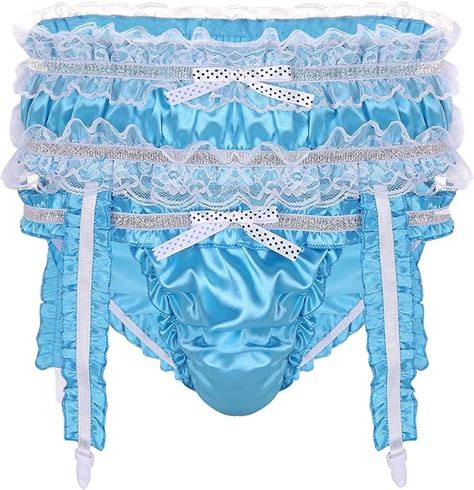 Iefiel Mens Lingerie Soft Shiny Satin Ruffled Frilly Low
