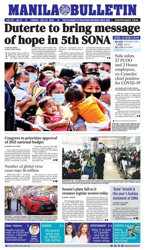 Manila Bulletin July 27 2020 Newspaper Get Your Digital Subscription