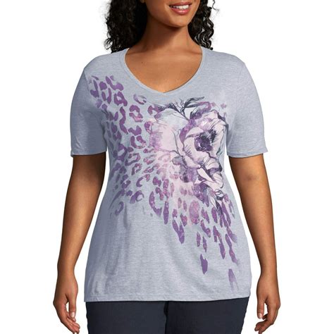 Just My Size Just My Size Womens Plus Size Graphic Short Sleeve V Neck Tee