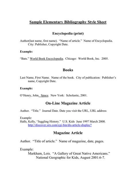 A Sample Elementary Bibliography Style Sheet