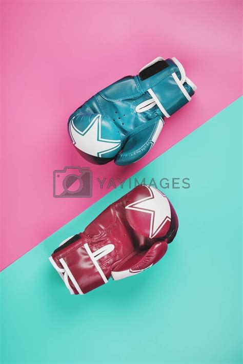 Yay Images Boxing Red And Blue Glove On A Blue And Pink Background Diagonally By Alexgrec In