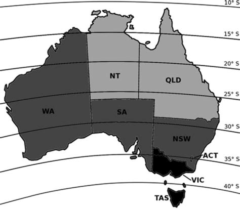 Australia With Latitude Lines Divided Into North Cent Open I