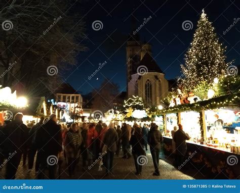 Christmas Markets Of Stuttgart At Night Christmas Tree Editorial