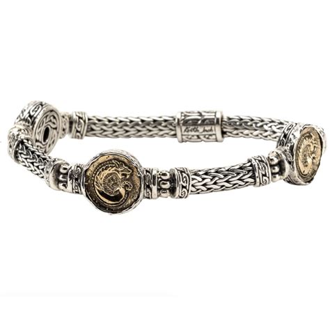 Silver & Bronze Dragon Coin Woven Bracelet - Angel Haven Specialty Jewelers