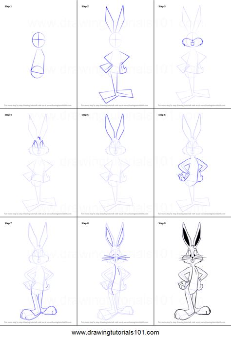 How To Draw Bugs Bunny From Looney Tunes Printable Step By Step Drawing