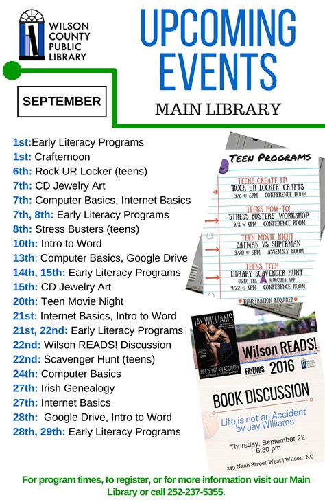 Wilson County Public Library Announces September Programs - The Grey Area News
