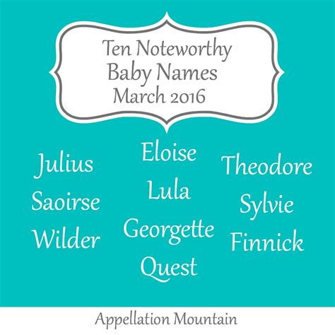 Ten Noteworthy Baby Names March 2016 Appellation Mountain