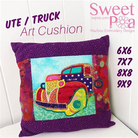 machine embroidery ideas ute truck art cushion