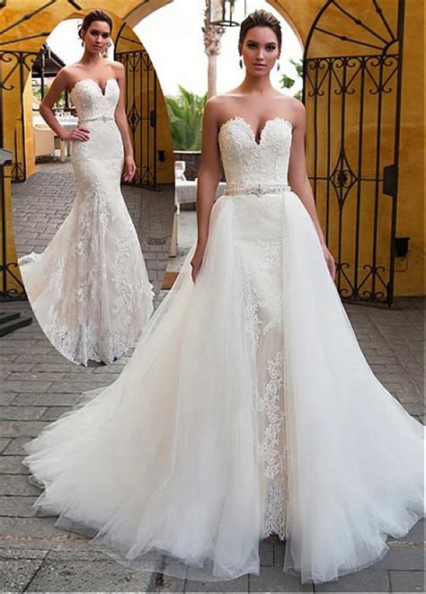 Fascinating Sweetheart Neckline 2 In 1 Beading Sash Wedding Dress With Lace Appliques Mermaid
