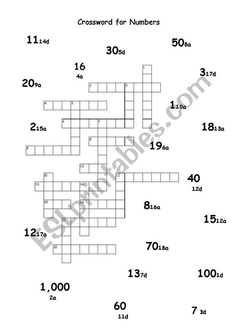 Numbers Crossword Esl Worksheet By Tinamarycampbell