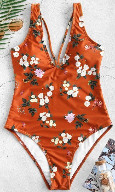 Zaful Flower Plunging Swimsuit