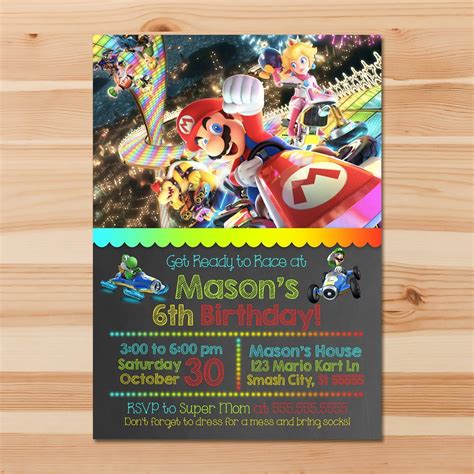 Mario Kart Birthday Invite Chalkboard Mario Kart Etsy