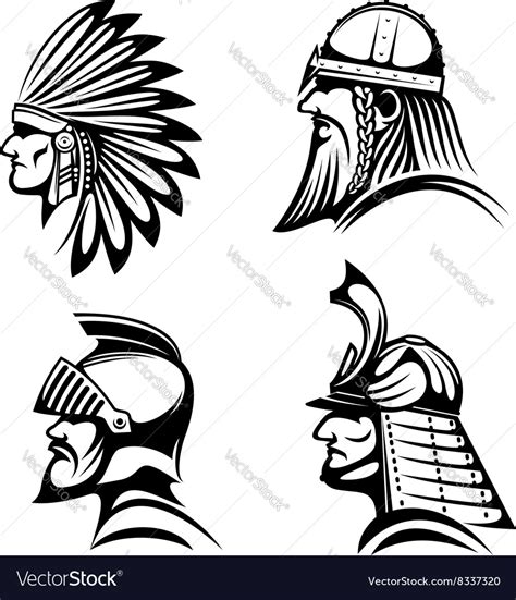 Knight Viking Samurai And Native Indian Icons Vector Image