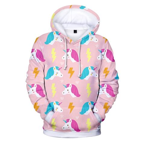 Colorful Cartoon Rainbow Unicorn Pullover Hoodie 100 Unicorns