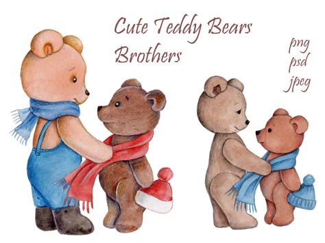 cute teddy bears brothers watercolor illustration by teddy bears and their friends thehungryjpeg