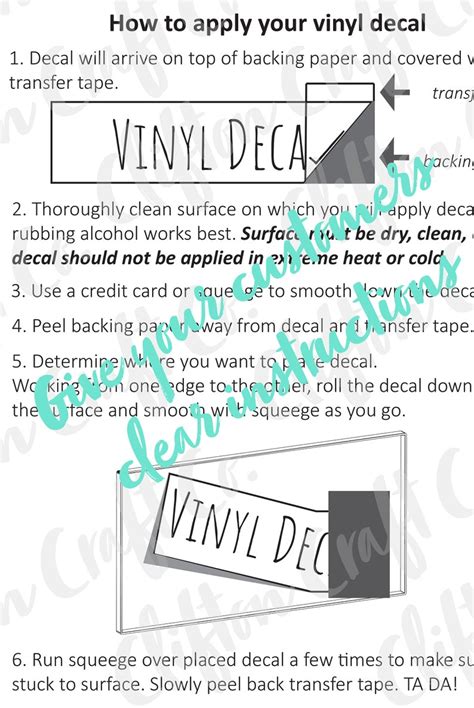 Printable Care Card Printable Vinyl Decal Application Instructions Etsy