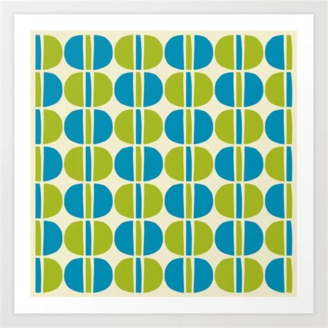 Mid Century Modern Geometric Pattern 147 Beige Cyan And Olive Art Print