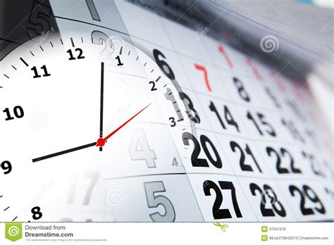 Wall Calendar With The Number Of Days And Clock Stock Photo Image Of